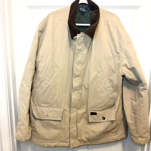 Vintage Polo Ralph Lauren Herren 2XL Khaki Quilt gefütterter Mantel Cord Kragen Jacke - Bild 1 von 8