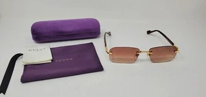 Gucci Rectangular Rimless Sunglasses w/Case GG1221S 004, Gold /Brown 140mm NEW - Picture 1 of 8