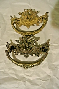 2 Antique Brass Lion Drawer Pulls 4 1/4" W 3 1/8" holes - Picture 1 of 2