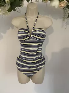 John Lewis Tankini Set Size 8 & 10 White Blue Yellow Stripe Top & Bottoms JW51 - Picture 1 of 12