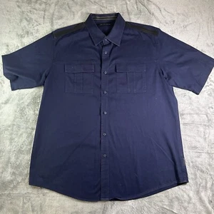 Sean John Men Size 2XL Navy Blue Pinpoint Cotton Short Sleeve Casual Shirt - Picture 1 of 7