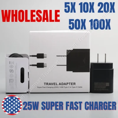 Lote Adaptador de Pared Cargador Súper Rápido 25W PD Tipo C a Cable USB C para Samsung LG Foto 1 de 4