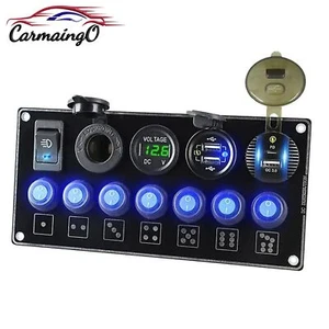 7 Gang LED Circuit Toggle Switch Panel Voltmeter QC3.0 USB for Car Marine Boat - Picture 1 of 13