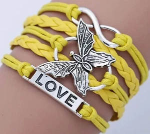 Leather Bracelet With Letter Love And Butterfly For Men And Women & 11 colours - Picture 1 of 23
