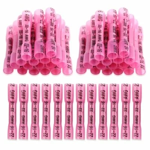 50Pcs 22-18AWG Wire Butt Connectors Heat Shrink Waterproof Splice Terminals Red - Picture 1 of 10