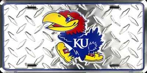 KANSAS CAR TRUCK TAG LICENSE DIAMOND PLATE METAL JAYHAWKS SIGN UNIVERSITY - Picture 1 of 5
