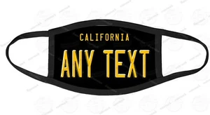 California Black Personalized License Plate Design FACE MASK COVER Reusable - Picture 1 of 3