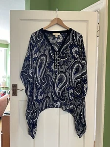 *MICHAEL KORS BLUE & WHITW PAISLEY KAFTAN FLOATY BLOUSE TOP* - Picture 1 of 9