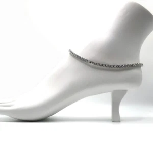 3mm Cubic Zirconia Tennis Chain Anklet 10 - 12" Ankle Bracelet White Gold Plated - Picture 1 of 7