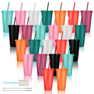 24 Pack Plastic Tumblers with Lids and Straws, Reusable Cups with Lids Plasti... - Picture 1 of 7