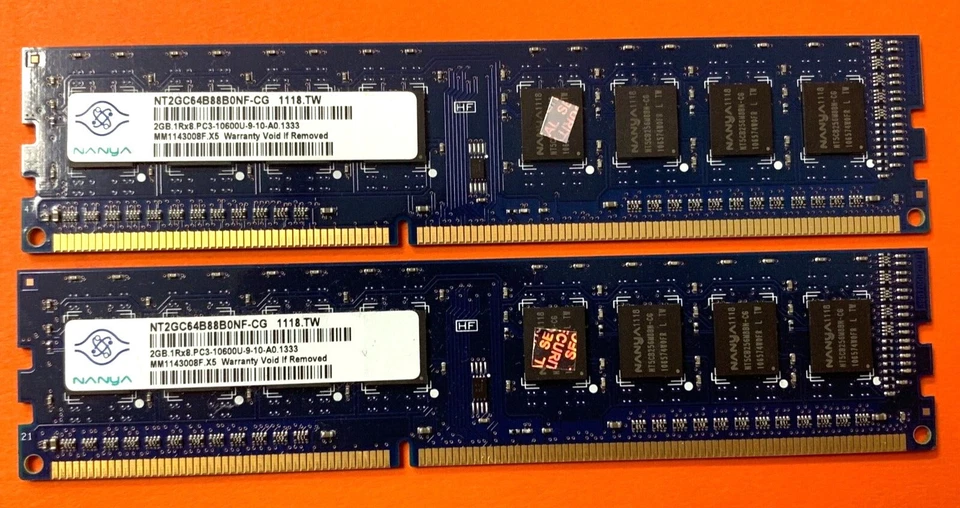 🟪Nanya 4GB (2X2GB) IRX8 PC3-10600 Desktop RAM NT2GC64B88B0NF-CG - Image 1 of 1