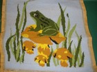 Finished Frog on Mushrooms Needlepoint Picture 14"x14"