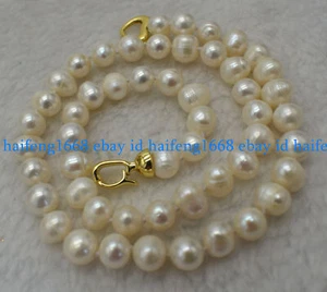 Echte 9-10mm Natürlich Weiß Süßwasser Kultiviert Runde Perle Halskette 18" - Bild 1 von 12