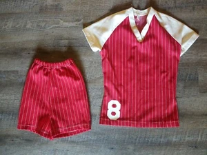 Vintage 70s Merrygarden Youth Small Striped Uniform Jersey Shirt Shorts Red Whit - Picture 1 of 8