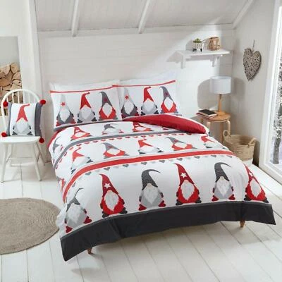 RAPPORT Festive Gonks Christmas Single / Double Duvet Cover Bedding Set Reversible