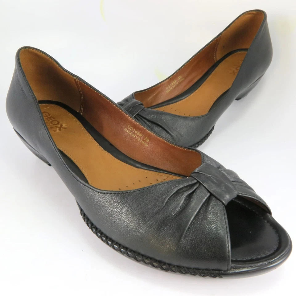 Женские туфли-лодочки GEOX Respira с открытым носком размер 8,5–9 М (ЕС 39) черная кожа на каблуке 1,5 дюйма - Изображение 1 из 4