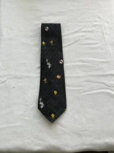 VTG Looney Tunes Plaid Tie Green Bugs Bunny Taz Tweety Daffy Duck Cartoon 1993 - Picture 1 of 5