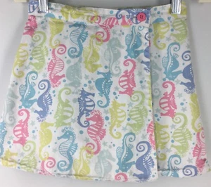 Girl's Skirt HARTSTRINGS Reversible SEAHORSE PLAID Wrap AQUA BLUE LIME PINK 7 - Picture 1 of 3