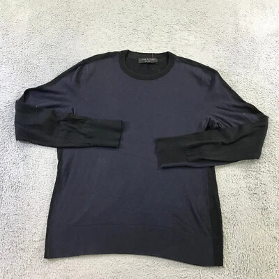 Rag & Bone Sweater Mens Medium Pullover Blue Black Colorblock Silk Cotton - Image 1 of 4