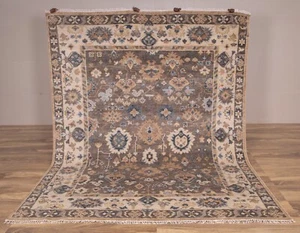9x12 Brown- Cream Hand-Knotted Wool Oushak with Floral pattern Rug I - Picture 1 of 15