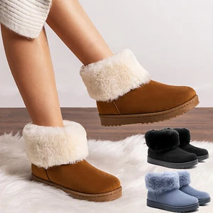 Fashion Women Boots Winter Warm Snow Boots Faux Fur-Lined Suede Shoes Winter - Picture 1 of 19
