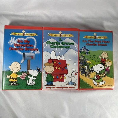 Charlie Brown/Snoopy Lot 3 VHS Christmas, Pied Piper, Be My Valentine Movie Tape Foto 1 de 4