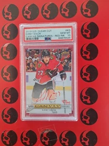 2019-20 Kirby Dach Clear Cut /77 UD Canvas Red Ink #KD Rookie Montreal Canadiens - Picture 1 of 2