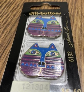 2 Colorful Laurel Burch Stylized CAT Enamel Metal Buttons Dill #6182 Sz. 1 1/8” - Bild 1 von 3