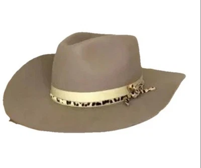 Anthropologie Wyeth 作者 Tod Magill Taupe Fedora 女牛仔西部帽子猎豹乐队 — 第 1/4 张图片