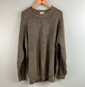 VTG LL Bean Mens XXL 2XL Cotton Roll neck Crewneck Sweater Ribbed Knit Green Tan - Picture 1 of 6