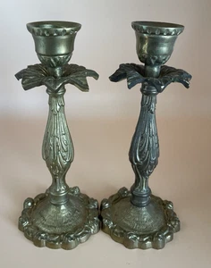 Lot Of 2 Brass Bronze Palm Candlestick Taper Candle Ornate Regency Vintage - Picture 1 of 6