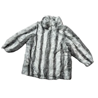 Abrigo de invierno de piel sintética de zorro gris Roaman's talla grande Mob-wife glam para mujer talla 22/24 XL Foto 1 de 4