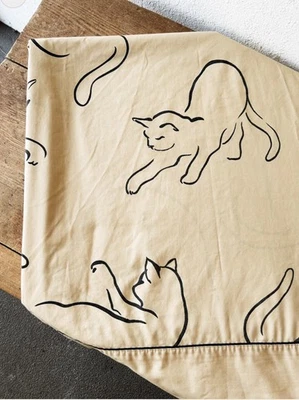 Vintage SpringMaid CAT WHISPURR Alex West Tan Black Queen Sheet Set 2 Pieces - Image 1 of 4