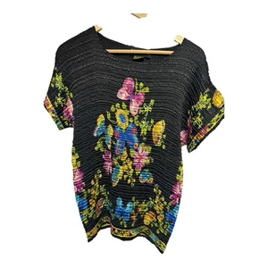 Valentina Plissee schwarz Kunst Grafik Blumen Kurzarm Shirt One Size - Bild 1 von 6