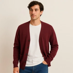 Uniqlo Herren 100% Wolle Strickjacke Burgund Button Down Pullover Strick Gr. M - Bild 1 von 6