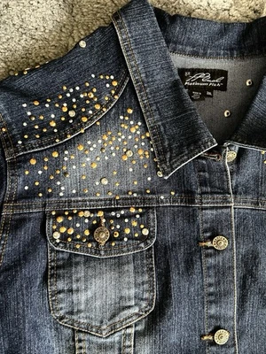 Chaqueta vaquera de felpa platino - Bling adornada - talla 3XL - preciosa Foto 1 de 4