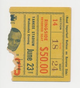 23. Juni 1948 Joe Louis vs Trikot Joe Walcott Boxing Ticket Stub Yankee Stadium - Bild 1 von 2