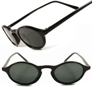 Classic Vintage Retro 80s Hipster Black Mens Womens Small Oval Round Sunglasses - Picture 1 of 4