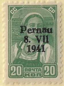 Estonia 1941 Germ occup. Pernau local o/p on 20 Kp., Mi 8 II, Type II o/p(a3143 - Picture 1 of 3