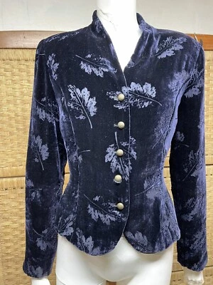 Chaqueta Dana Buchman Azul Marino Oscuro Terciopelo Rayón-Seda Burnout y Recortada Talla S Foto 1 de 4