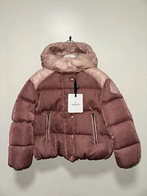 НОВЫЙ! Moncler девочек розовый блестящий Chouette куртка пуховик вниз размер 8A - Изображение 1 из 4