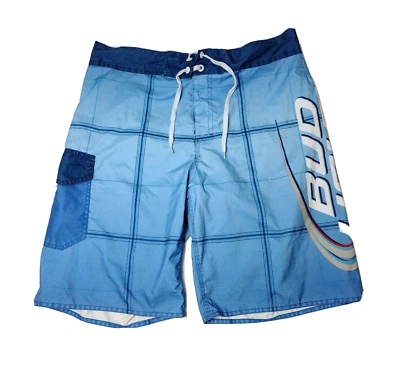 Pantalones cortos Bud Light para hombre 34 - azul deletreado natación - entrepierna de 10" sin forro - cerveza Foto 1 de 4