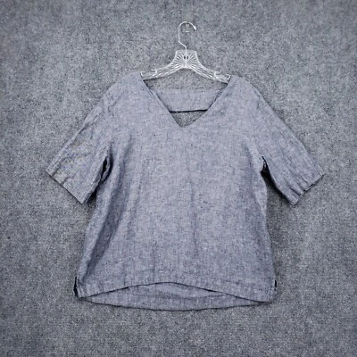 Wrap London T Shirt Women 10 Gray V Neck Linen Short Sleeve Blouse Pullover Slit - Image 1 of 4