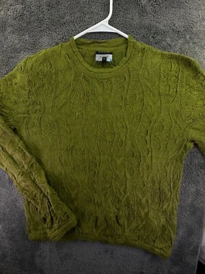 COOGI Basics Australia Sweater Solid Green 3D Knit XL Cotton Pullover Crew Neck - Image 1 of 4