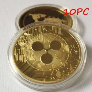 Moneda ondulada conmemorativa de coleccionistas redonda de placa de oro de 10 piezas moneda XRP + estuche - Imagen 1 de 5