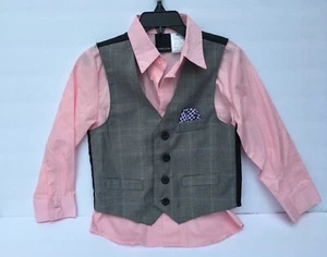 VAN HEUSEN Long Sleeve Dress Shirt and Vest, Gray Pink & Black Boys Size 4 - Picture 1 of 4