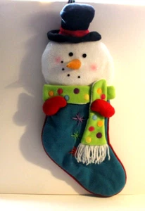 Schneemann Weihnachtsstrumpf mit gepolsterter Kopfmütze Schal öffnet sich hinten Unikat - Bild 1 von 4