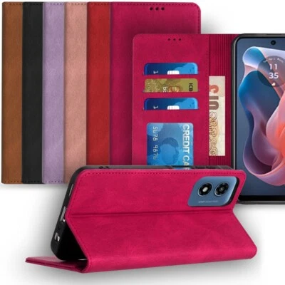 For Moto G Play 4G 2024 PU Vegan Leather Case Card Money Holder Magnetic Closure - Image 1 of 4