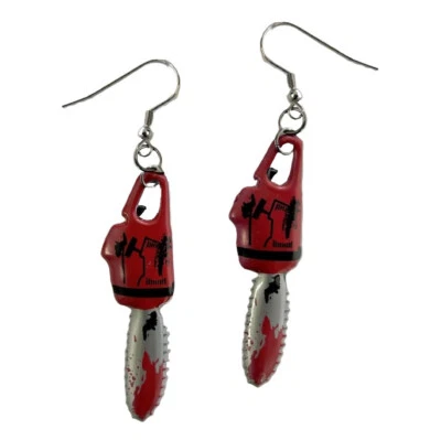 BLOODY CHAINSAW Funky EARRINGS Forestry Saw Horror Movie Monster Weapon Jewelry - Image 1 of 4