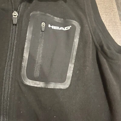 Chaleco Head Fleece Para Hombres Mediano Negro Bolsillos con Cremallera Tenis Golf Comodidad Bolsillo Logo Foto 1 de 4